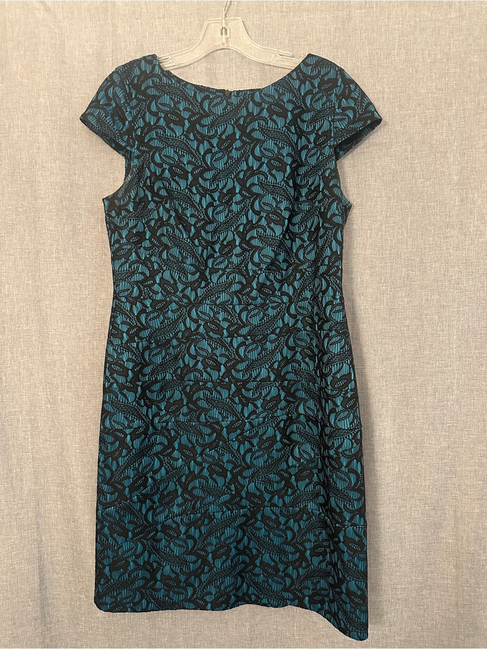 Alyx Teal and Black Lace-Effect Midi Sheath Dress